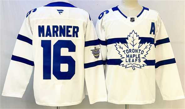 Men%27s Toronto Maple Leafs #16 Mitchell Marner White With A Patch Stadium Series Stitched Jersey